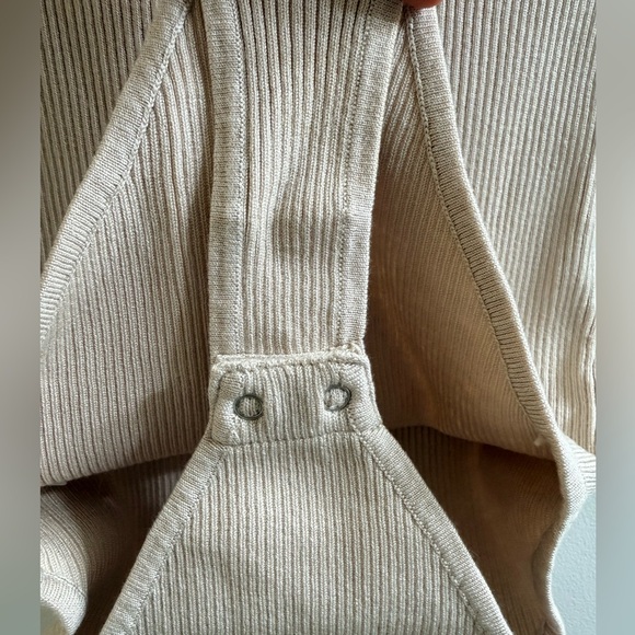 Sweet Rain Cream Ribbed Knit Top Bodysuit Faux Fur neckline Size S - Picture 6 of 8